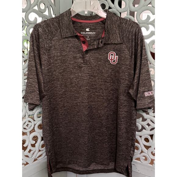 Colosseum Oklahoma SOONERS Mens Polo Shirt-Heather Gray-Football/Golf-New NWOT S - Picture 1 of 6